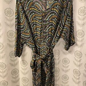 Floral Patterned Dress w/ Tie Waist and pockets, Loft, Size L